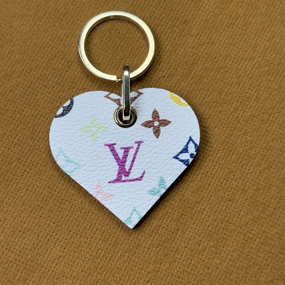 Luxury Keychain Heart  Monogram Multi Color Gold Hardware
